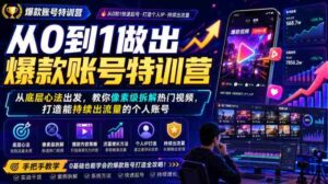 从0到1做出爆款账号特训营,从底层心法出发,教你像素级拆解热门视频,打造能持续出流量的个人账号-中创网_分享创业项目_助您在家赚钱
