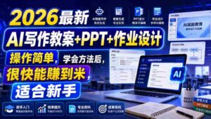 2026最新AI写作教案+PPT+作业设计,操作简单,学会方法后,很快能賺到米,适合新手-中创网_分享创业项目_助您在家赚钱
