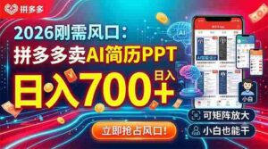 （19168期）2026刚需风口：拼多多卖AI简历PPT，日入700+，可矩阵放大，小白也能干-中创网_分享创业项目_助您在家赚钱