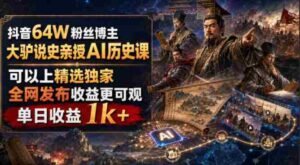 抖音64W粉丝博主大驴说史亲授AI历史课,可以上精选独家,全网发布收益更可观,单日收益1k+-中创网_分享创业项目_助您在家赚钱