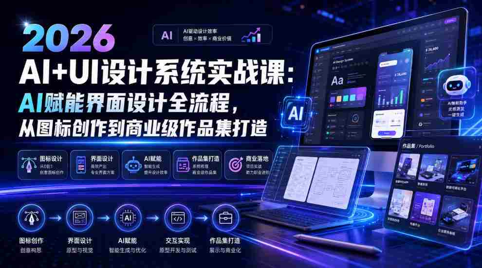 2026 AI+UI设计系统实战课：AI赋能界面设计全流程，从图标创作到商业级作品集打造-中创网_分享创业项目_助您在家赚钱