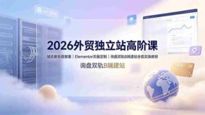 (19276期)2026外贸独立站高阶课·域名服务器部署|Elementor页面定制|询盘双轨B端建站全套实操教程-中创网_分享创业项目_助您在家赚钱