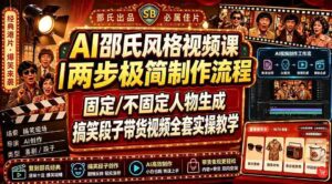 (19602期)AI邵氏风格视频课|两步极简制作流程,固定/不固定人物生成,搞笑段子带货视频全套实操教学-中创网_分享创业项目_助您在家赚钱
