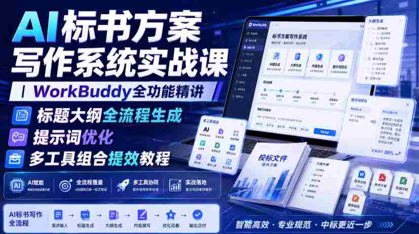 AI标书方案写作系统实战课｜WorkBuddy全功能精讲・标题大纲全流程生成・提示词优化・多工具组合提效教程-中创网_分享创业项目_助您在家赚钱