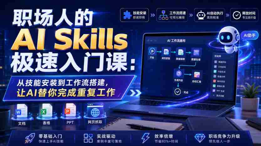 职场人的AI Skills极速入门课:从技能安装到工作流搭建,让AI替你完成重复工作