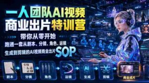 一人团队AI视频商业出片实战课:带你从零开始跑通一套从剧本、分镜、角色、运镜、生成到剪辑的AI视频商业出片SOP-中创网_分享创业项目_助您在家赚钱