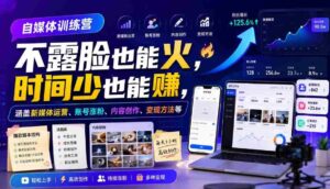 自媒体训练营,不露脸也能火,时间少也能賺,涵盖新媒体运营、账号涨粉、内容创作、变现方法等-中创网_分享创业项目_助您在家赚钱