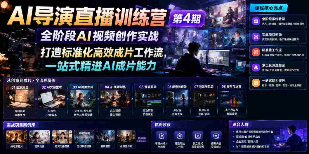 AI导演直播训练营第4期|全阶段AI视频创作实战,打造标准化高效成片工作流,一站式精进AI成片能力