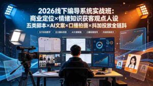 (19501期)2026线下编导系统实战班:商业定位×情绪知识获客观点人设五类脚本×AI文案×口播拍摄×抖加投放全链路-中创网_分享创业项目_助您在家赚钱