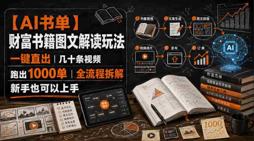 【AI书单】财富书籍图文解读玩法，一键直出，几十条视频，跑出1000单，全流程拆解，新手也可以上手-中创网_分享创业项目_助您在家赚钱