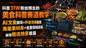 抖音31W粉丝博主的美食科普赛道教学,AI文案撰写+声音克隆配音+剪辑实操,解锁精选独家收益-中创网_分享创业项目_助您在家赚钱