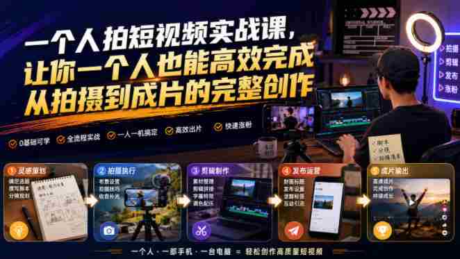 一个人拍短视频实战课，让你一个人也能高效完成从拍摄到成片的完整创作-中创网_分享创业项目_助您在家赚钱