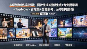 (19383期)AI视频创作实战课:图片生成+视频生成+专业提示词+TapNow×首尾帧+全能参考,从零到电影感成片-中创网_分享创业项目_助您在家赚钱