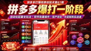 拼多多打爆班原创技术第61期，拼多多爆打一阶段，自动化起量全玩法・软件批量操作・投产优化・大促矩阵实战课-中创网_分享创业项目_助您在家赚钱