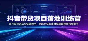 抖音带货项目落地训练营：账号定位选品全链路教学，零成本获取素材完成短视频带货起号-中创网_分享创业项目_助您在家赚钱