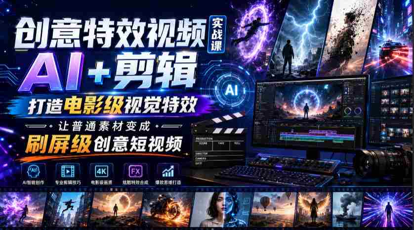 创意特效视频实战课，AI+剪辑打造电影级视觉特效，让普通素材变成刷屏级创意短视频-中创网_分享创业项目_助您在家赚钱
