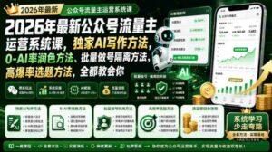 2026年最新公众号流量主运营系统课,独家AI写作方法,0-AI率润色方法、批量做号隔离方法、高爆率选题方法,全都教会你-中创网_分享创业项目_助您在家赚钱