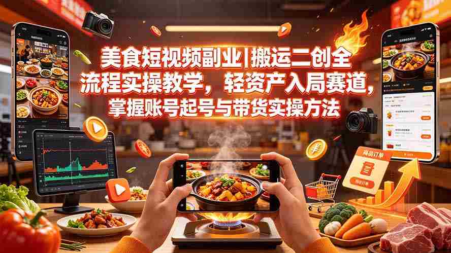 （19535期）美食短视频副业｜搬运二创全流程实操教学，轻资产入局赛道，掌握账号起号与带货实操方法-中创网_分享创业项目_助您在家赚钱