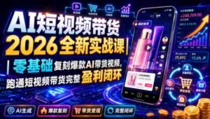 AI短视频带货2026全新实战课|零基础复刻爆款AI带货视频,跑通短视频带货完整盈利闭环-中创网_分享创业项目_助您在家赚钱