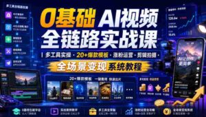 0基础AI视频全链路实战课|多工具实操・20+爆款模板・涨粉运营・剪辑拍摄・全场景变现系统教程-中创网_分享创业项目_助您在家赚钱