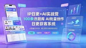(19353期)IP日更+AI实战营:IP置顶视频制作×100条选题库搭建×10条日更规划,AI批量创作内容,建立稳定日更获客系统-中创网_分享创业项目_助您在家赚钱