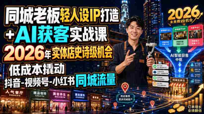 同城老板轻人设IP打造+AI获客实战课，2026年实体店史诗级机会，低成本撬动抖音-视频号-小红书同城流量-中创网_分享创业项目_助您在家赚钱