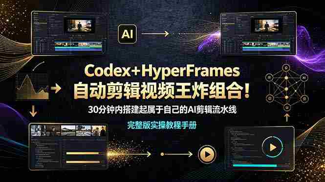 （19178期）Codex＋HyperFrames自动剪辑视频王炸组合！30分钟内搭建起属于自己的AI剪辑流水线（完整版实操教程手册）-中创网_分享创业项目_助您在家赚钱