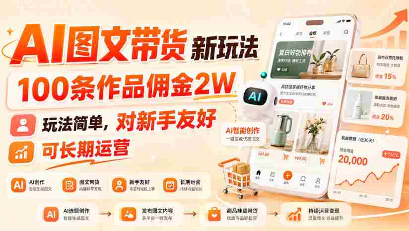 AI图文带货新玩法，100条作品佣金2W，玩法简单，对新手友好，可长期运营-中创网_分享创业项目_助您在家赚钱