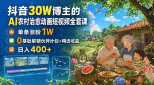 抖音30W博主的AI农村治愈动画短视频全套课|单条涨粉1W,0基础解锁伙伴计划+精选收益,日入400+-中创网_分享创业项目_助您在家赚钱