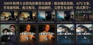 500W粉博主亲授电影解说实战课｜精选独家思路、AI写文案、零基础剪辑、配音配乐、封面制作、完整发布流程一站式教学-中创网_分享创业项目_助您在家赚钱