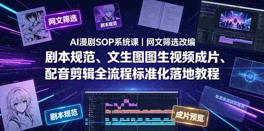 AI漫剧SOP系统课｜网文筛选改编、剧本规范、文生图图生视频成片、配音剪辑全流程标准化落地教程（更新0810）-中创网_分享创业项目_助您在家赚钱