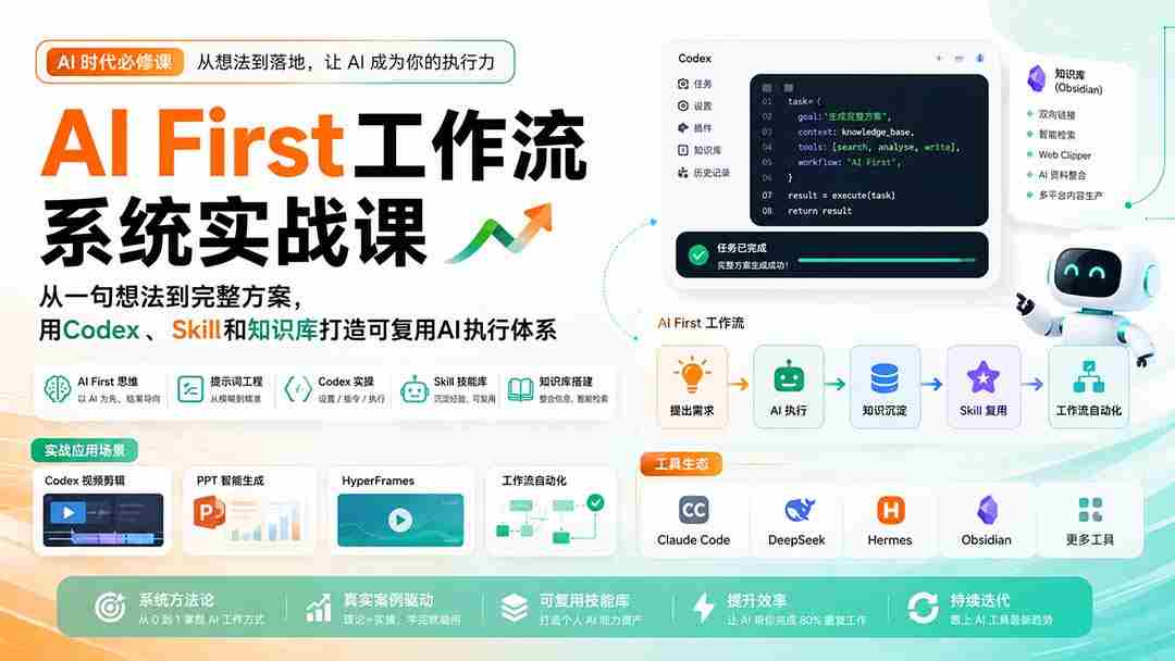 （20104期）AI First工作流系统实战课：从一句想法到完整方案，用Codex、Skill和知识库打造可复用AI执行体系-中创网_分享创业项目_助您在家赚钱