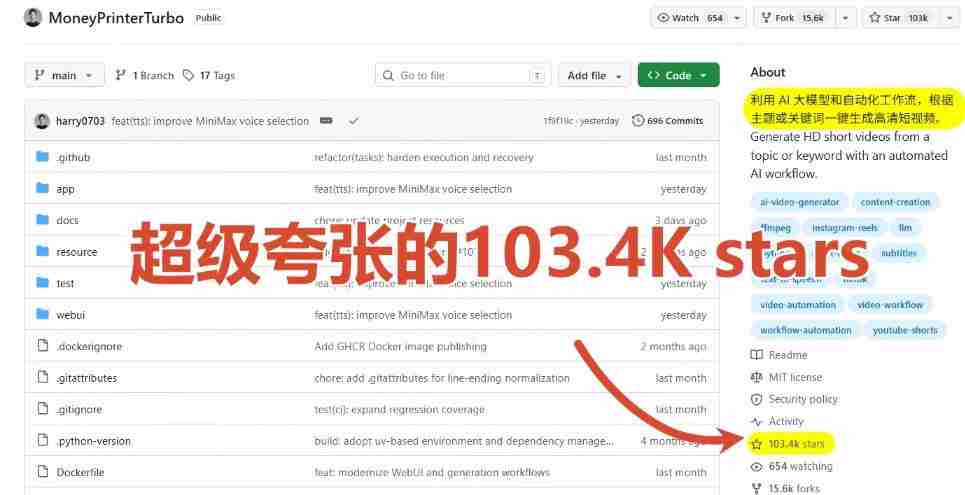 Github上103.4k stars项目!AI自动生成短视频工具,输入主题即可生成文案配音字幕MoneyPrinterTurbo