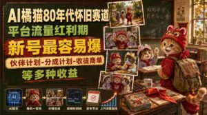 AI橘猫80年代怀旧赛道,平台流量红利期,新号最容易爆,伙伴计划-分成计划-收徒商单等多种收益-中创网_分享创业项目_助您在家赚钱