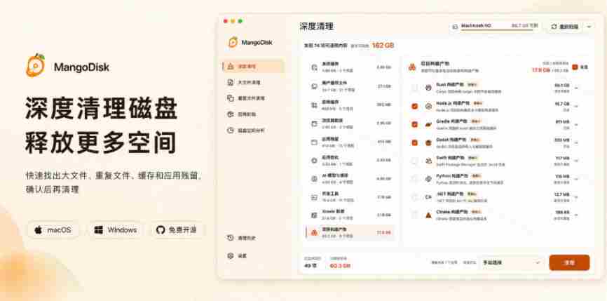 在Gtihub上做出10万stars的大神,又发布新项目了!一键让磁盘更干净,开源免费清理工具MangoDisk