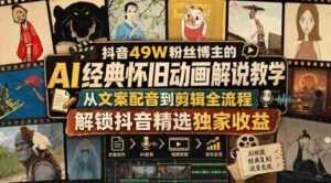 抖音49W粉丝博主的AI经典怀旧动画解说教学,从文案配音到剪辑全流程,解锁抖音精选独家收益-中创网_分享创业项目_助您在家赚钱