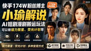 （20109期）快手174W粉丝博主小瑜解说AI短剧漫剧搬运玩法，可以做磁力聚星、荧光计划等-中创网_分享创业项目_助您在家赚钱