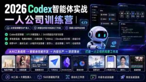 (19876期)2026Codex智能体实战|一人公司训练营|从安装部署到API接入|技能包封装与自动化工作流|视频小程序全流程-中创网_分享创业项目_助您在家赚钱
