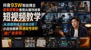 抖音93W粉丝博主老朱故事会亲授AI都市故事短视频教学,从选题到成片的全过程,小白也能够快速起号涨粉接广告变现-中创网_分享创业项目_助您在家赚钱