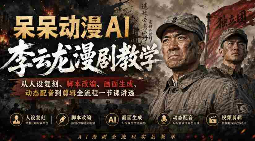 呆呆动漫AI李云龙漫剧教学，从人设复刻、脚本改编、画面生成、动态配音到剪辑全流程一节课讲透-中创网_分享创业项目_助您在家赚钱