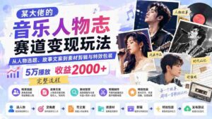 (20121期)某大佬的音乐人物志赛道变现玩法:从人物选题、故事文案到素材剪辑与特效包装,5万播放收益2000+完整流程-中创网_分享创业项目_助您在家赚钱