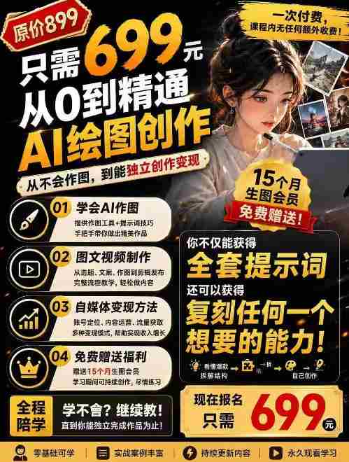 抖音10W粉丝博主的AI绘图教学,从0到精通AI绘图创作,从不会作图到能独立创作变现