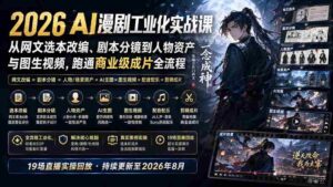 (20068期)2026 AI漫剧工业化实战课-更新:从网文选本改编、剧本分镜到人物资产与图生视频,跑通商业级成片全流程-中创网_分享创业项目_助您在家赚钱