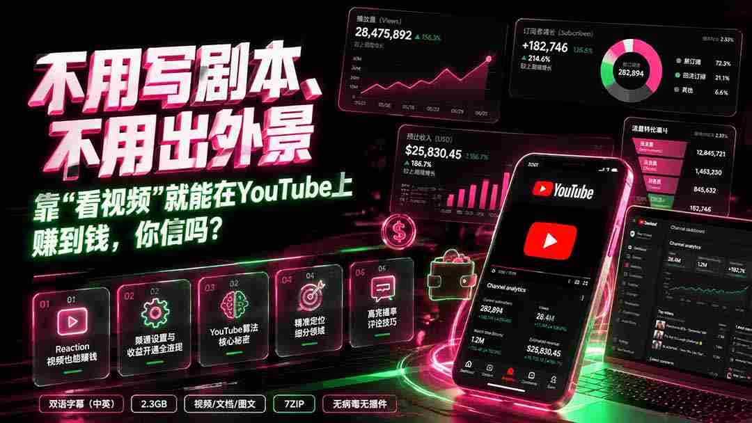 （19646期）不用写剧本、不用出外景——靠”看视频”就能在YouTube上赚到钱，你信吗？【原创双语字幕】-中创网_分享创业项目_助您在家赚钱