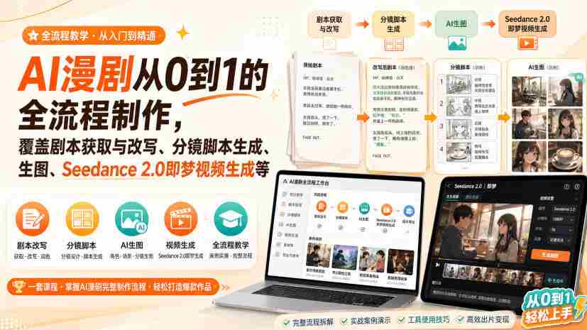 AI漫剧从0到1的全流程制作，覆盖剧本获取与改写、分镜脚本生成、角色场景生图与三视图、Seedance 2.0即梦视频生成（PDF版）-中创网_分享创业项目_助您在家赚钱