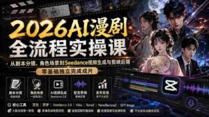 (20042期)2026AI漫剧全流程实操课:从剧本分镜、角色场景到Seedance视频生成与剪映后期,零基础独立完成成片-中创网_分享创业项目_助您在家赚钱