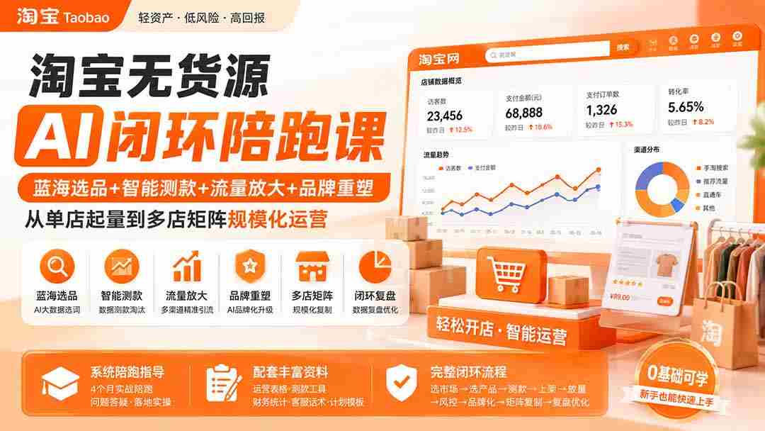 （19969期）淘宝无货源AI闭环陪跑课：蓝海选品+智能测款+流量放大+品牌重塑，从单店起量到多店矩阵规模化运营-中创网_分享创业项目_助您在家赚钱