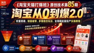 《淘宝天猫打爆班》原创技术第85期,淘宝从0到爆2.0,权重搭建、销量破零、多维组合玩法、全周期起量投产实操教程-中创网_分享创业项目_助您在家赚钱