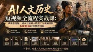（20074期）AI人文历史短视频全流程实战课：从爆款选题、剧本分镜到人物资产与视频剪辑，系统跑通内容创作流程-中创网_分享创业项目_助您在家赚钱