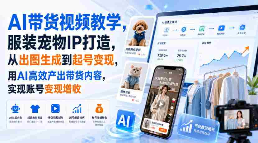 AI带货视频教学，服装宠物IP打造，从出图生成到起号变现，用AI高效产出带货内容，实现账号变现增收-中创网_分享创业项目_助您在家赚钱